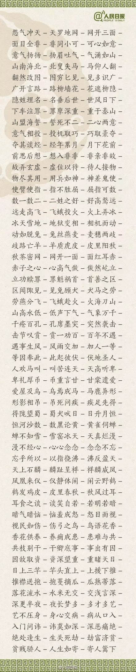 ?1500個成語接龍，貼在墻上，和孩子常玩，語文成績想不好都難！